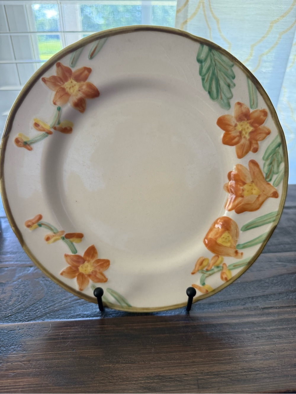 Metlox Popptrail Autum Bloom 9” Hand-Painted Floral Plate - Orange Flower Design